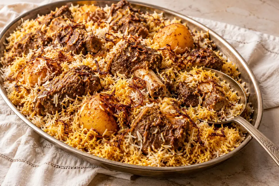 Illustrative Kacchi Biryani serving arrangement