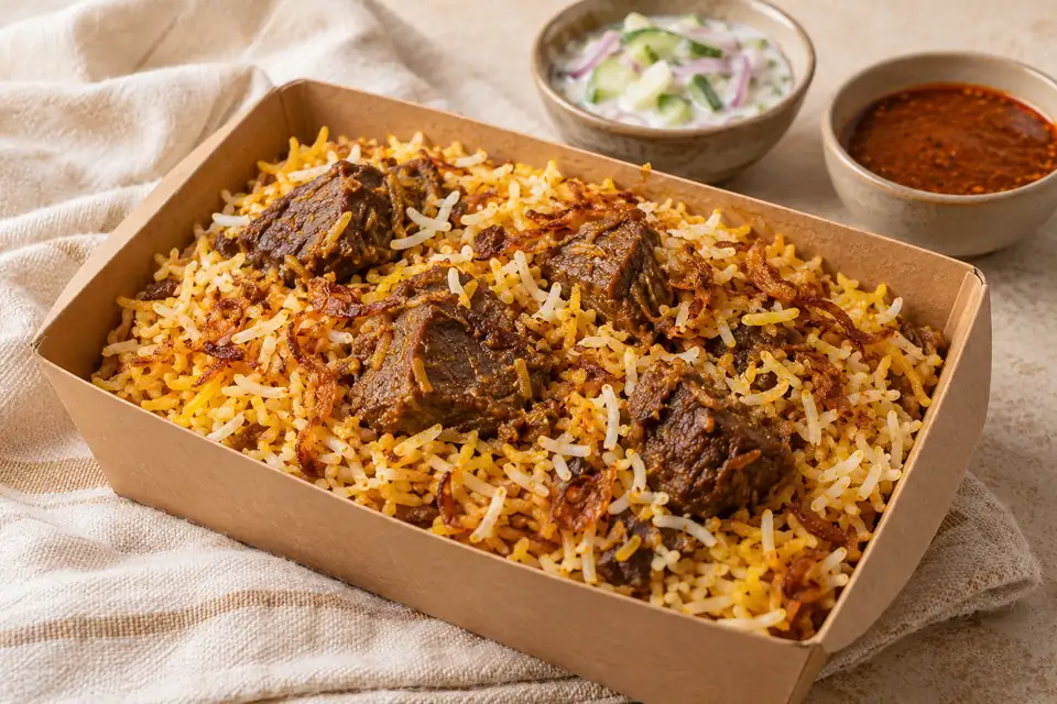 Illustrative Beef Biryani serving arrangement