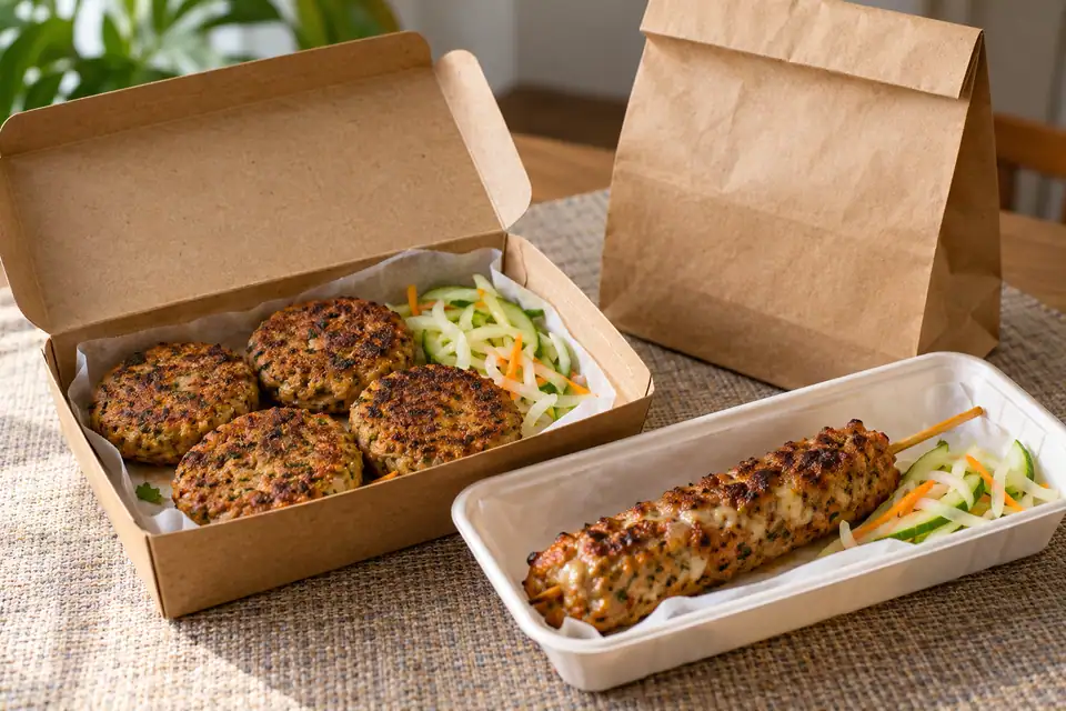 Illustrative Fish Kebab, Chicken Cheese Kebab serving arrangement